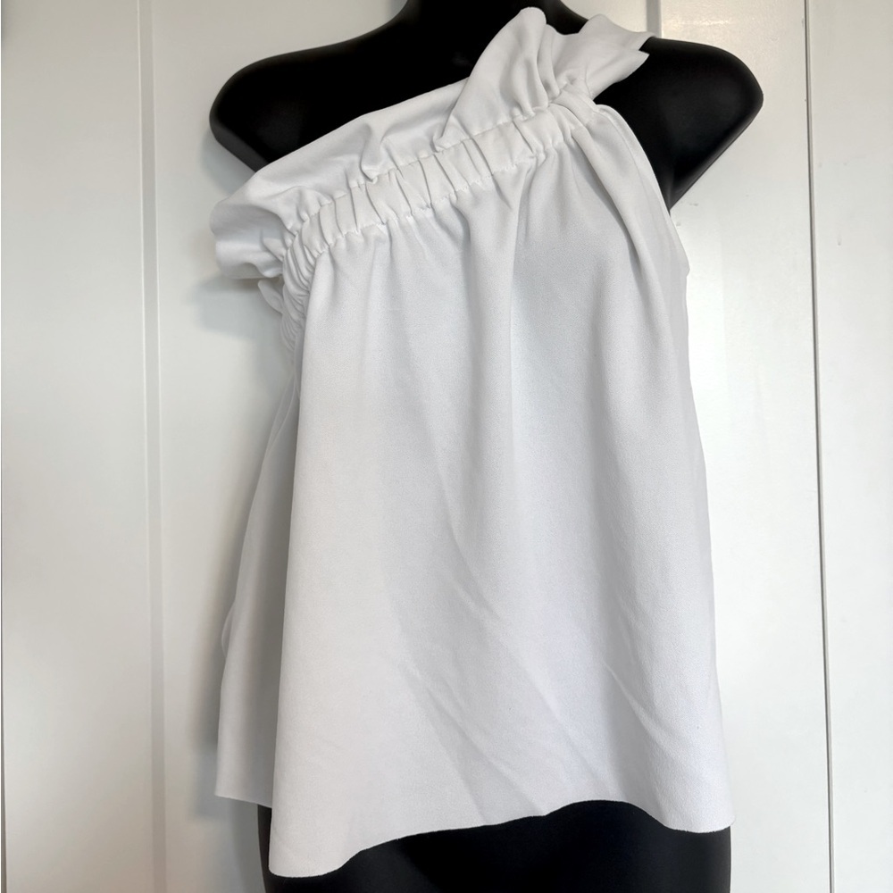 NWT Zara White One Shoulder Ruched Ruffle Top Women Size Small